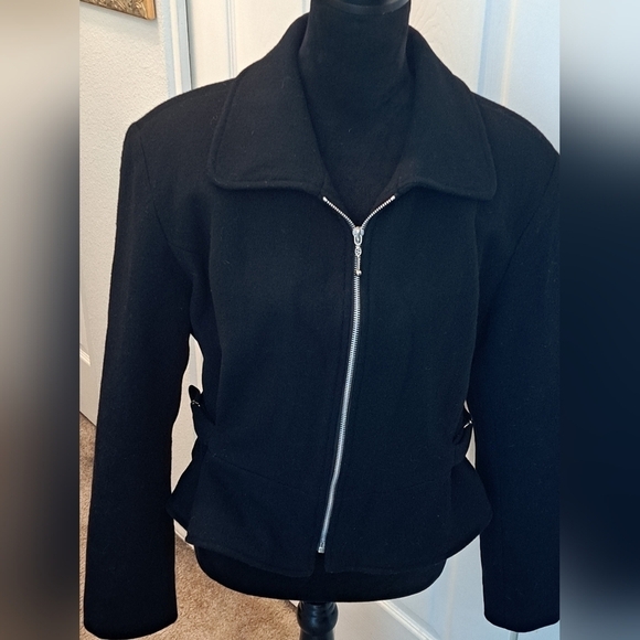 Vintage Black Wool Collared Zip Up Jacket    Size L - Picture 7 of 8